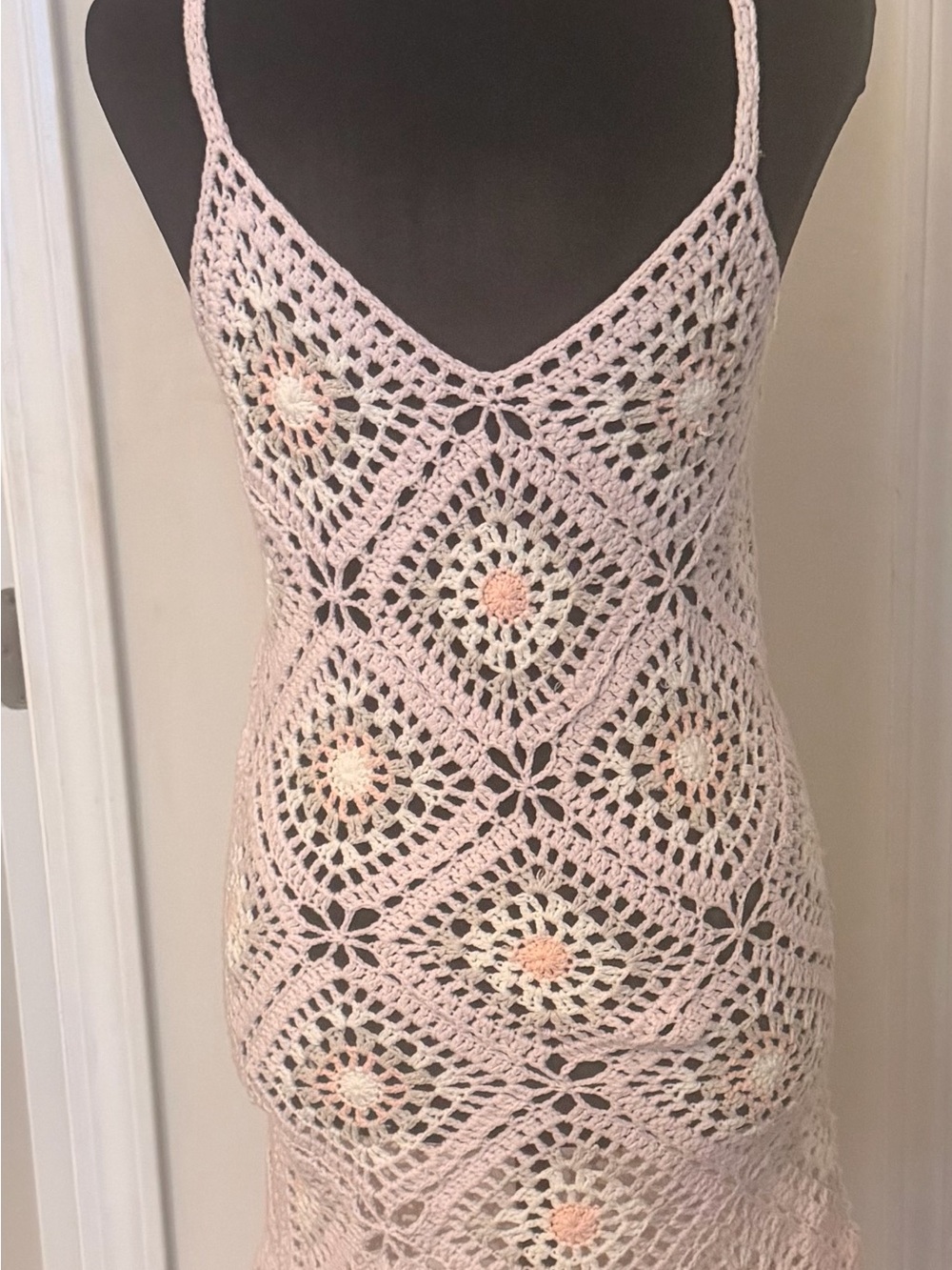 Ocean Drive Pale Pink Crochet Square-Motif Camisole